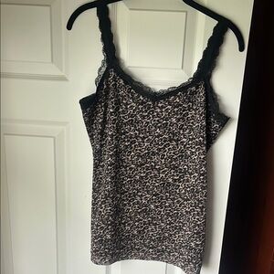 White House Black Market Leopard Print Lace Trim Tank Top